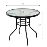 @BuyMartianHome | 32 Inch Patio Tempered Glass Steel Frame Round Table With Convenient Umbrella Hole