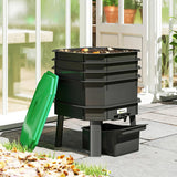 @MaxGardenGalax | 4-Tray Worm Composter Bin, 7.4 Gal Indoor Outdoor Food Waste Recycler with Lid, Ventilated Stackable Worm Farm Compost System, Dark Green