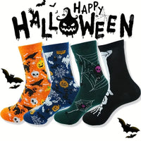 Your Fave Holiday Merch | @BuyMartian Unisex Festive Halloween Novelty Socks | 4 or 5 Pack | Spooky Animal Skeleton, Skulls, Pumpkins, Bats, and Eyeballs Design | Soft, Breathable, Stretchy | For Parties, Cosplay, Casual wear | Great Gift