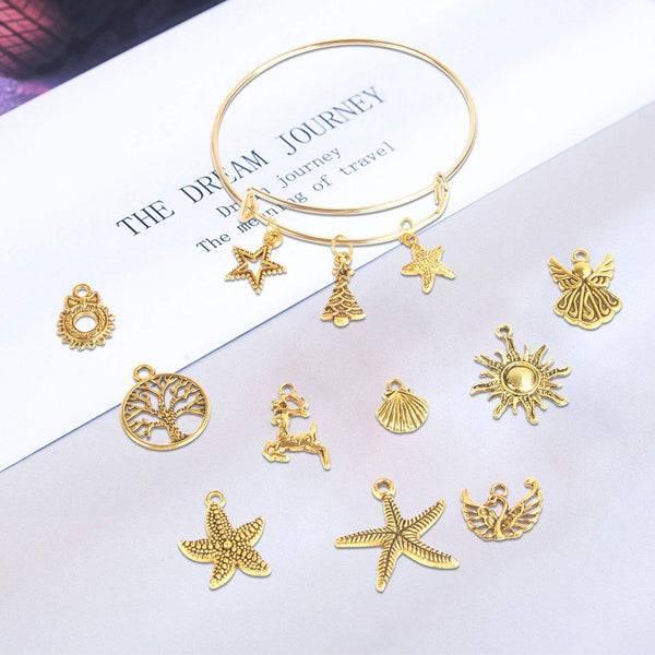 200Pcs Gold Charms Bulk Antique Gold Charms For Jewelry Making Charm Bracelet Necklace Earrings DIY Craft Making