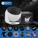 Galaxy projector with packaging and displayed images of galaxy projections.