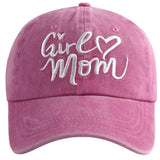 Girl Mom Hats Mothers Birthday Gifts For Women, Adjustable Embroidered Wash Pink Cotton Baseball Cap