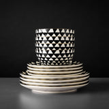 12-Piece Black & White Medallion Dinnerware Set – Stoneware Ceramic Plates & Bowls with Gold Rim (Serves 4)