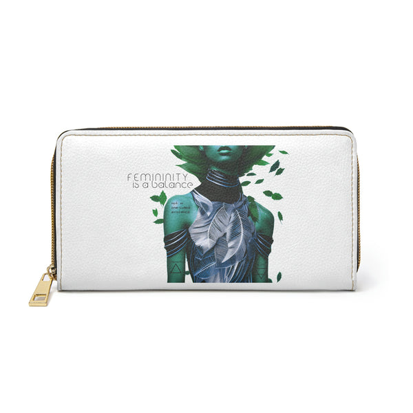 Buy Martian Merch ™ | "Femininity Is A Balance... " White Vegan Leather Zipper Wallet (Rojo + Verde)